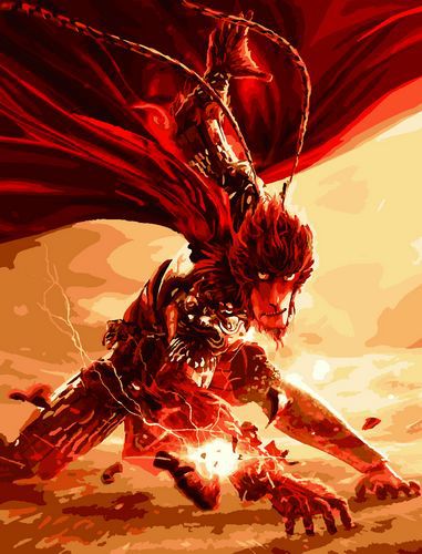 厂家批发40*50无框diy数字油画手工涂色画卡通动漫装饰画大圣归来