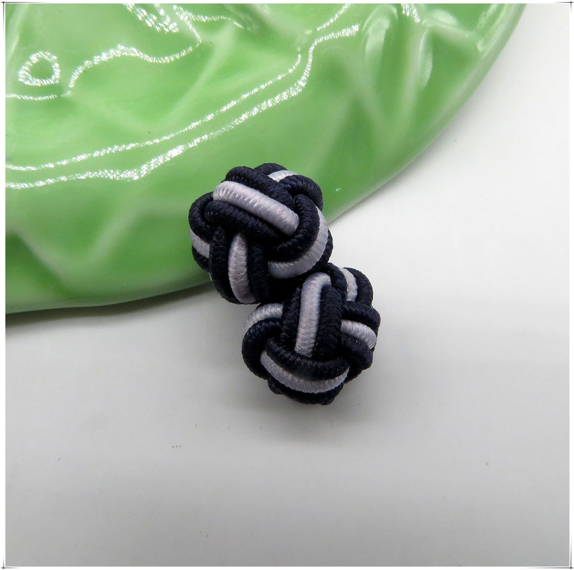 纯手工袖扣橡皮筋盘扣传统中国结编织绳扣波子两色双球松紧扣