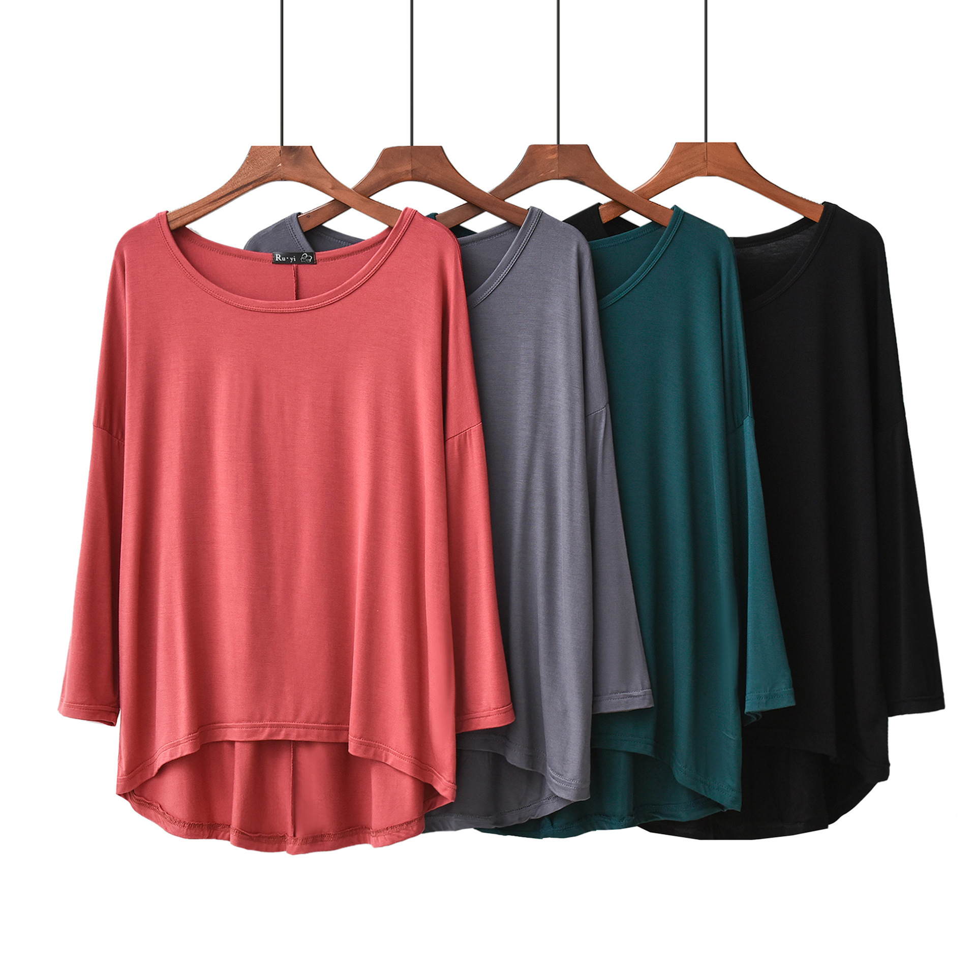 秋季新款莫代尔打底衫简约不规则蝙蝠衫女大码宽松长袖t恤女-阿里巴巴