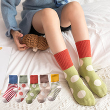 秋冬儿童新款棉袜子  波点条纹卡通可爱儿童棉袜拼色儿童棉袜子