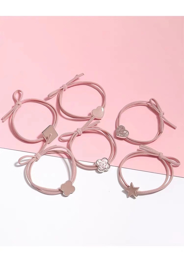 新款甜美粉色系发圈 韩版少女心高弹力皮筋发绳 女童双层爱心头绳
