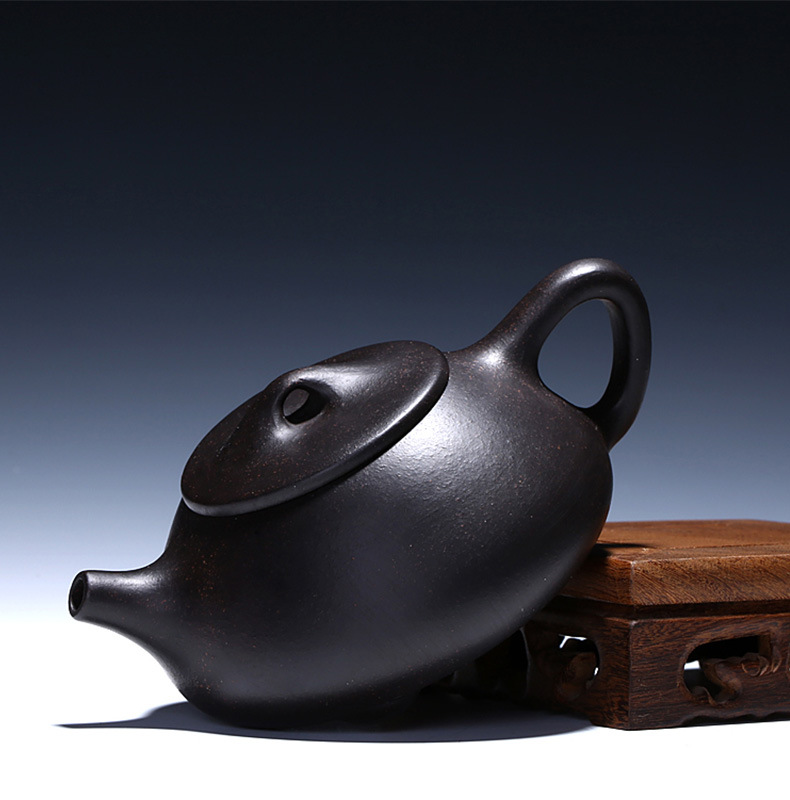 宜兴紫砂壶茶具黑朱泥景州彩绘石瓢壶纯手工茗家茶壶定制一件代发