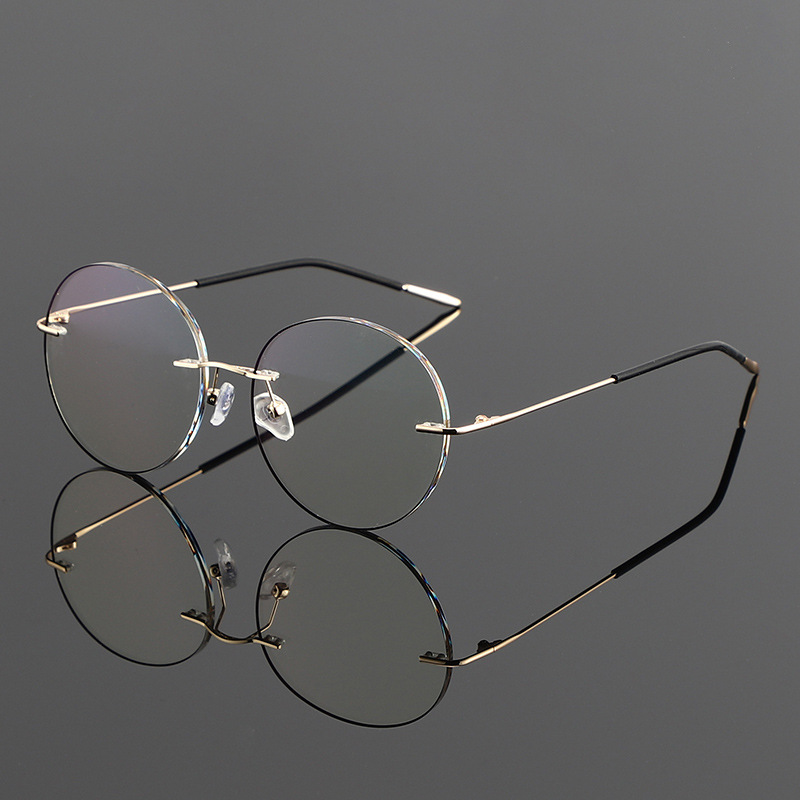 新款复古圆形无框防蓝光男女同款近视眼镜框 学生平光眼镜架