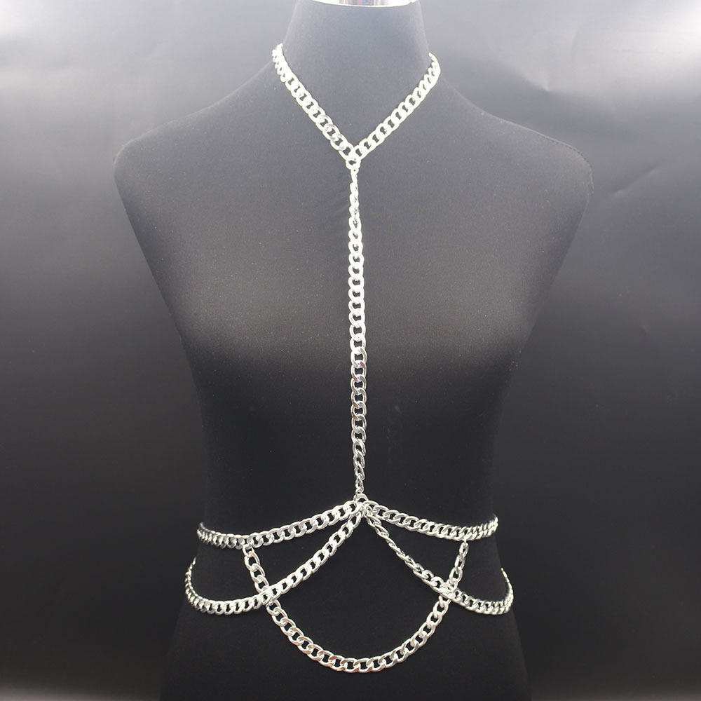 个性时尚金属身体链 女人性感沙滩比基尼多层胸链项链