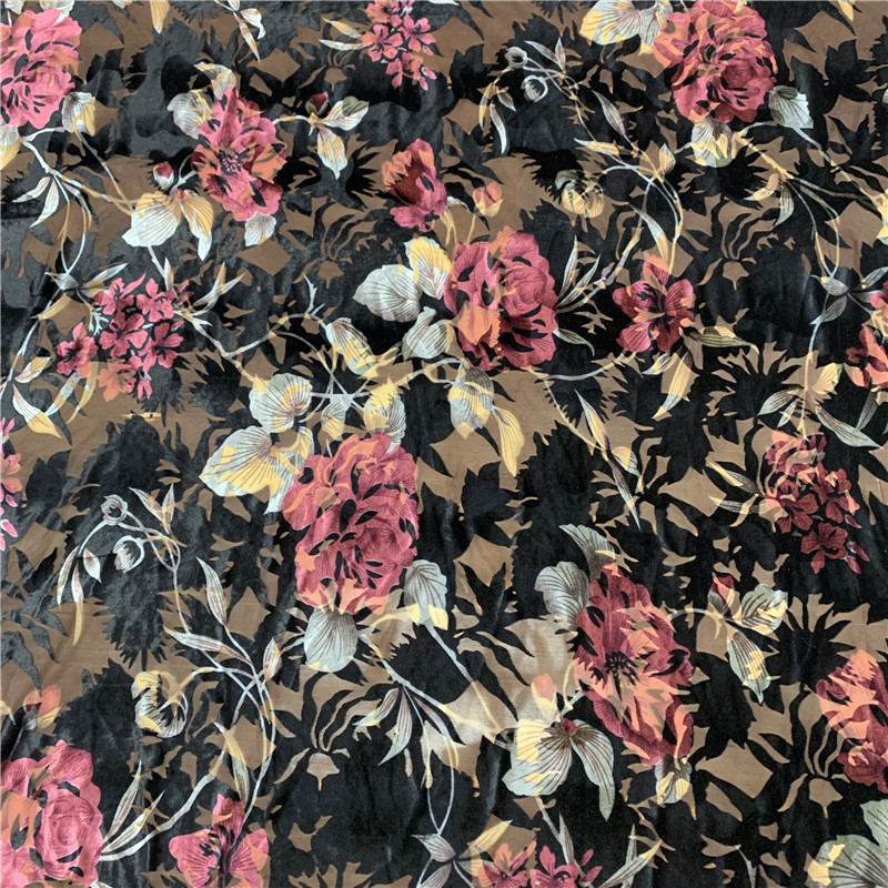 a0244 印花烂花 染底针织弹力韩国绒烂花面料 可