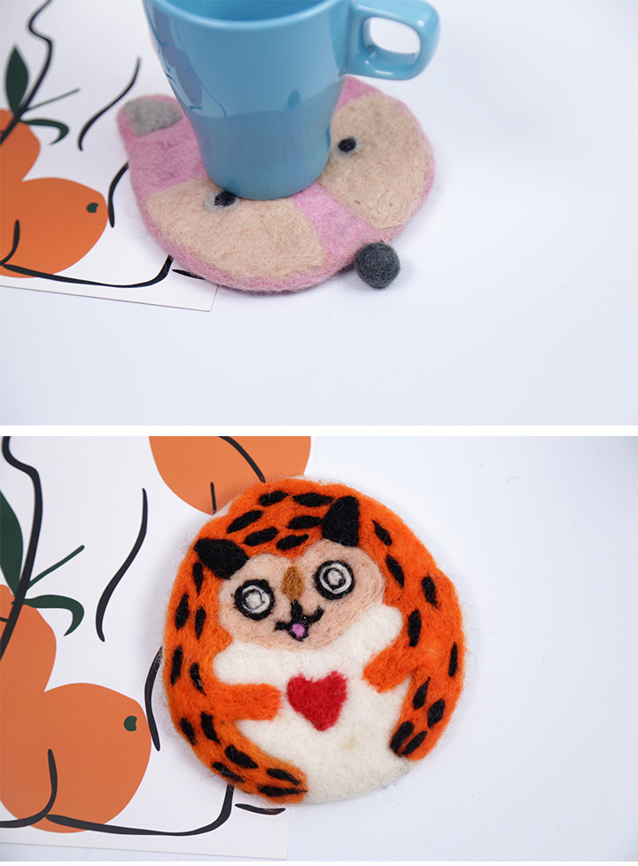 ins风手工羊毛毡杯垫茶垫子可爱动物餐垫隔热垫呆萌摆件拍照道具