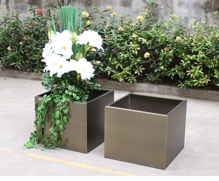 柏琳花器 拉丝青古铜 户外304定制 方形花箱花桶 广场花钵 写字楼