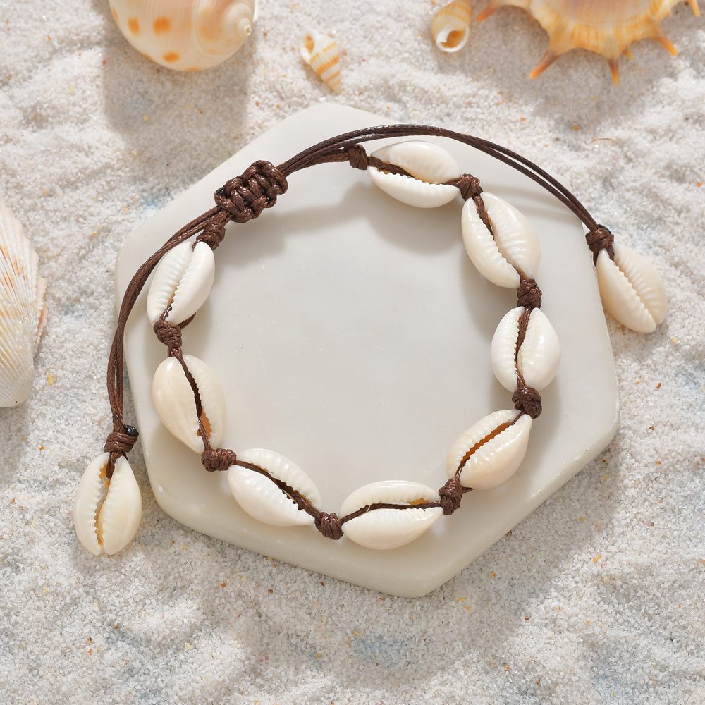 跨境配饰复古贝壳手链 欧美复古沙滩天然贝壳手工编织手链饰品
