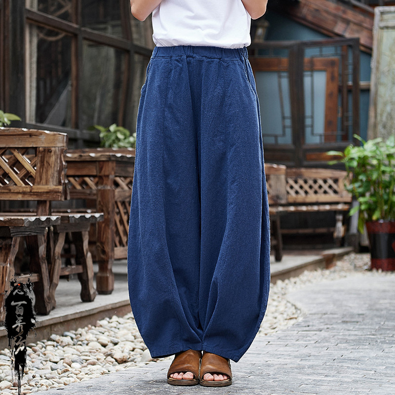 23 Spring and Summer Cotton and Linen Women's Clothing New Reading Baixiufang Zen National Style Retro Loose Slimming Women's Trousers Bloomers