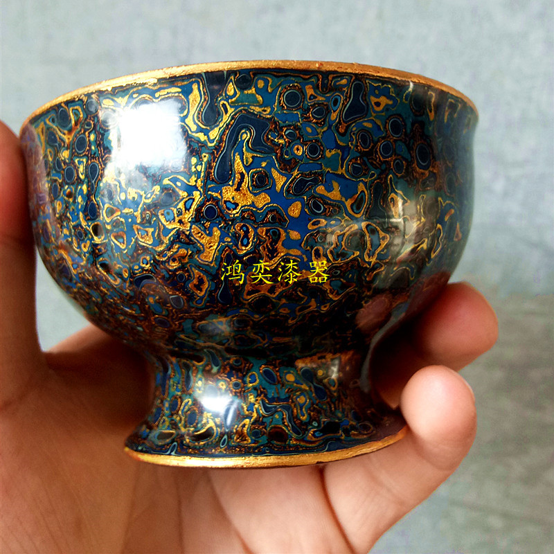 大漆紫砂鎏金杯 犀皮漆器功夫茶杯 创意漆器手工艺商务礼品主人杯