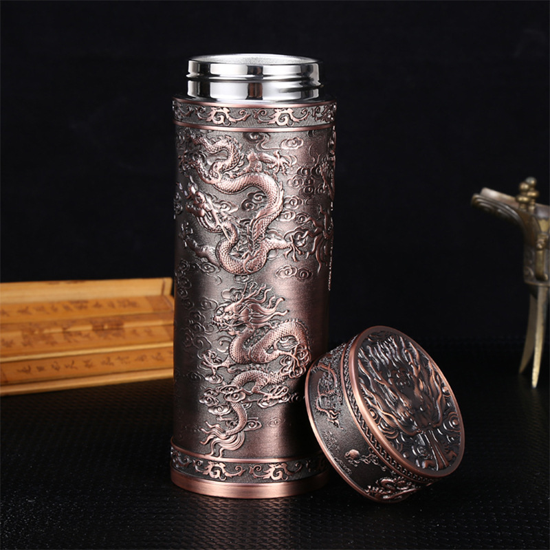 Sterling Silver 999 Liner Silver Cup Stainless Steel Vacuum Thermos Cup Handmade Embossed Business Gift Cup Wholesale Printing