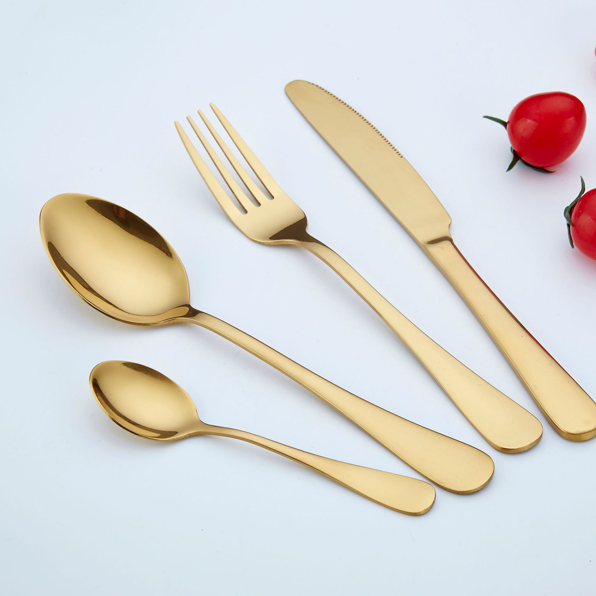 加厚镀黑金家用不锈钢牛排刀叉勺套装 定制logo日式布袋餐具套装