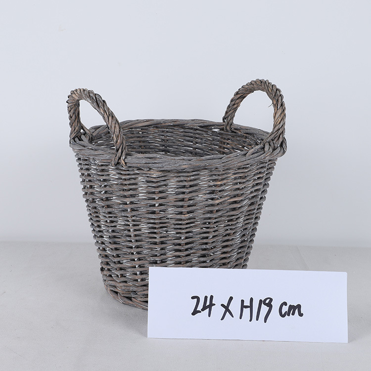 Retro Wicker Basket Gray without Leather Storage Basket Shandong Linyi Wicker Factory Direct Sales Wicker Basket