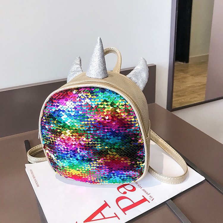 2022 Spring and Summer New Sequin Fashion Unicorn Schoolbag Mini Korean Style Children's Sequined Backpack Casual Women's Bag