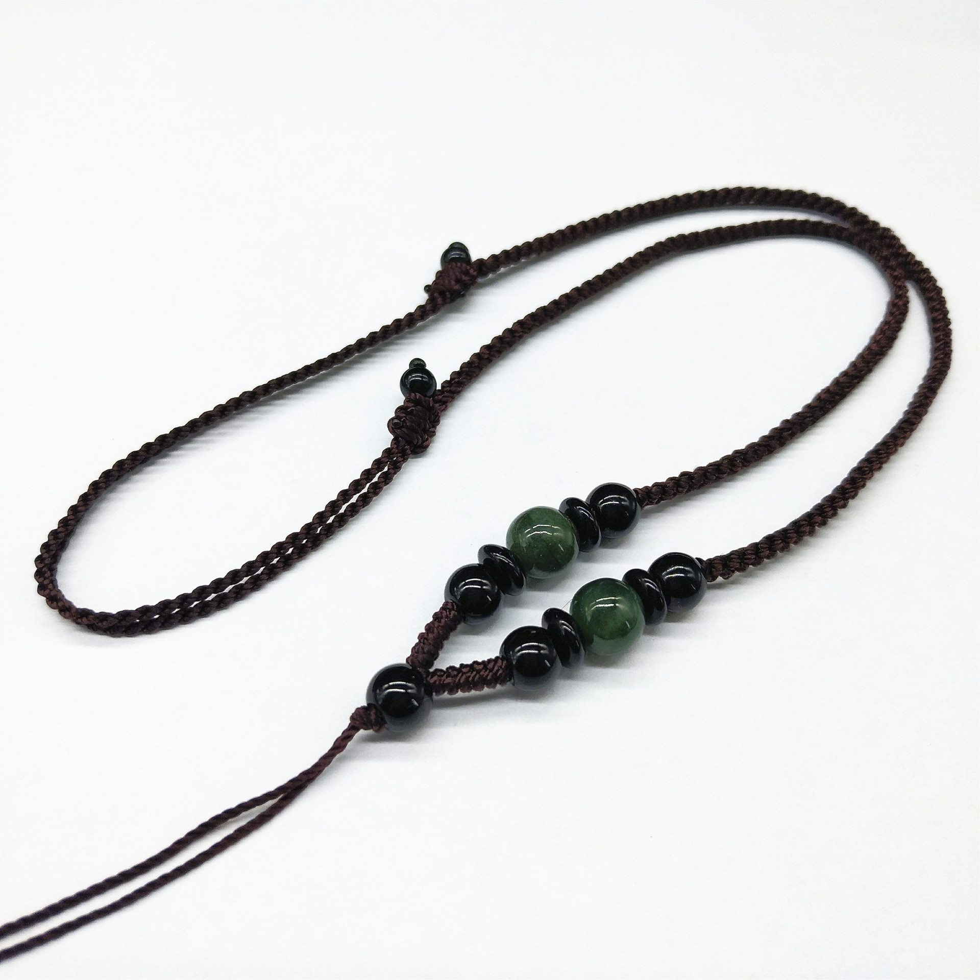 高档手工编织挂绳翡翠圆珠配饰玉器吊坠项链绳男女款精品玉坠绳链