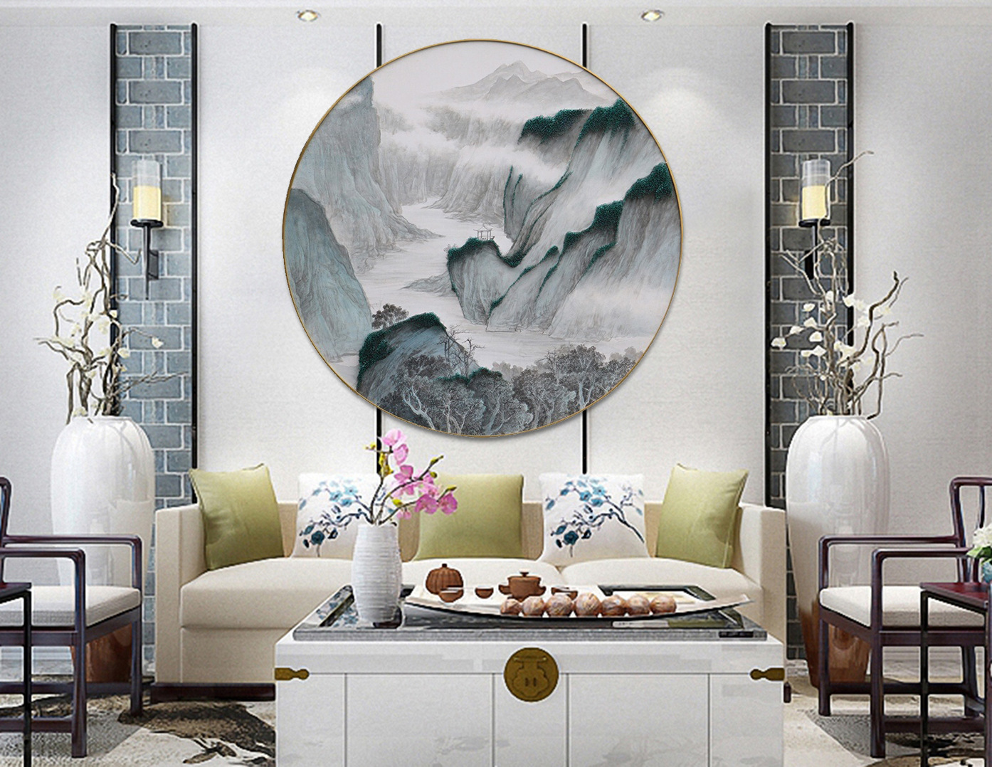金属外框中式山水钉子实物画玄关画客厅创意手工装饰立体画