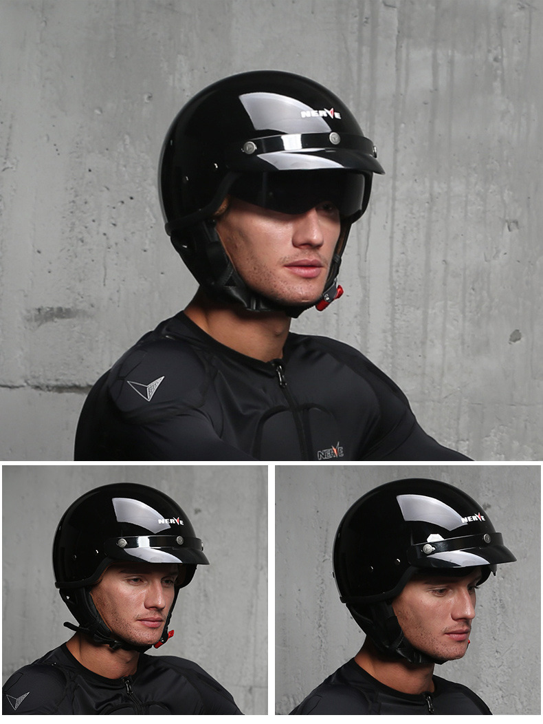 nerve正品涅夫碳纤维复古半盔覆式夏季摩托车头盔男女四季通用