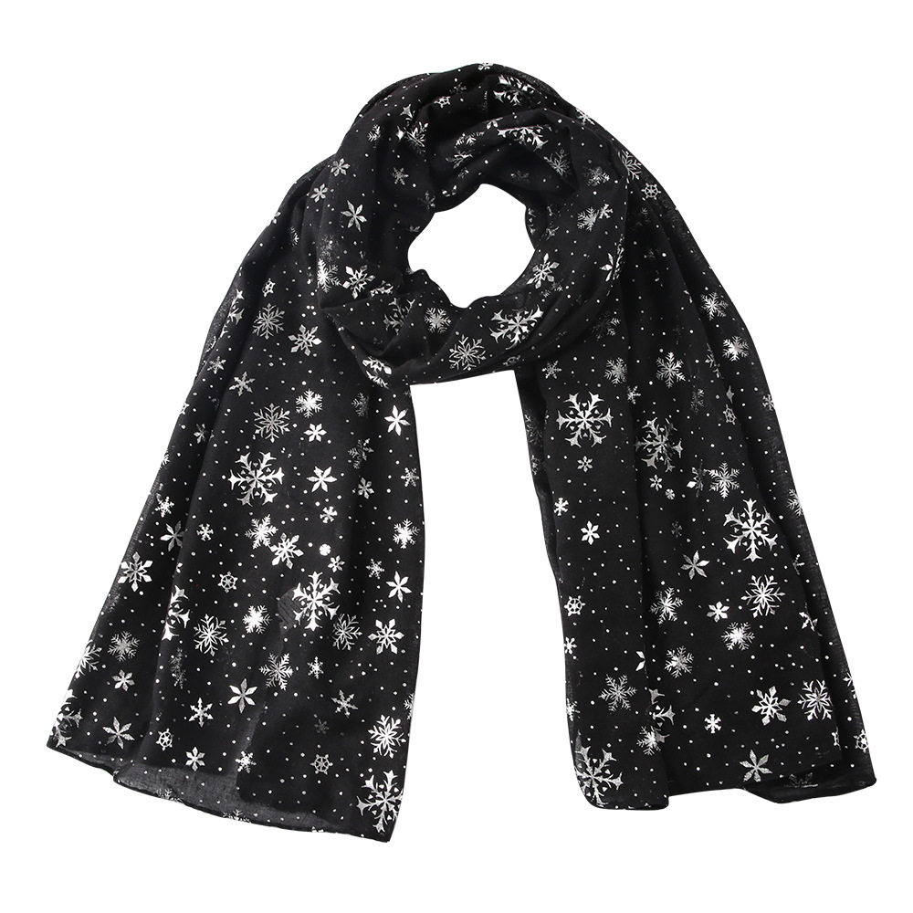 跨境热销 欧美围巾 圣诞雪花小雪花烫银印花围巾 snowflake scarf