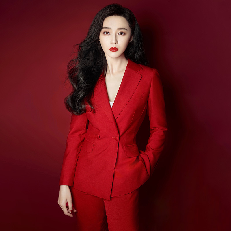 范冰冰明星同款大红色西装年会晚会小香装正装职业西装套装女外套