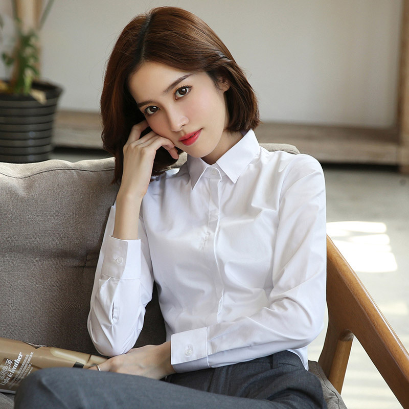 2020春秋衬衫女长袖韩范白衬衣修身创意款百搭工作服正装衬衣工装