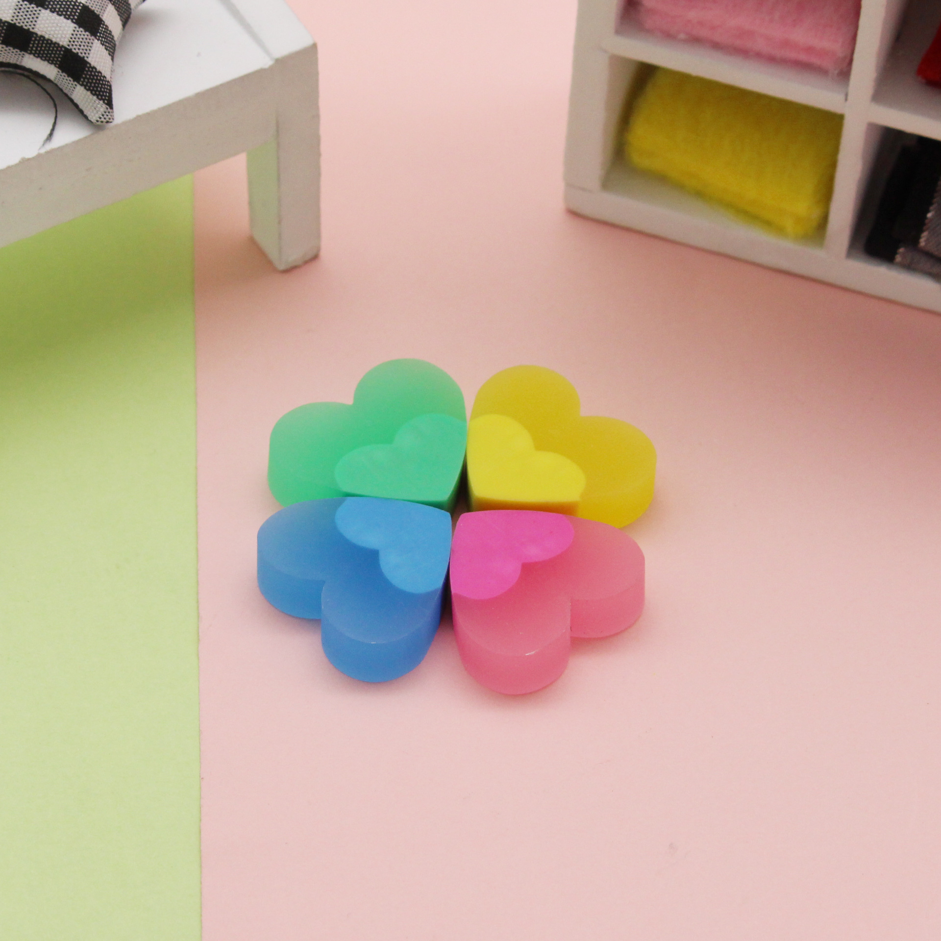 透明爱心拼装小清新花朵卡通橡皮擦学习文具节日礼物儿童