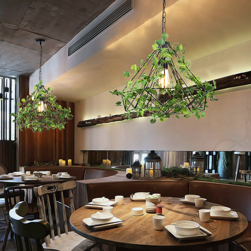 北欧创意餐厅植物吊灯loft音乐餐吧工业风灯具钻石铁艺个性灯饰