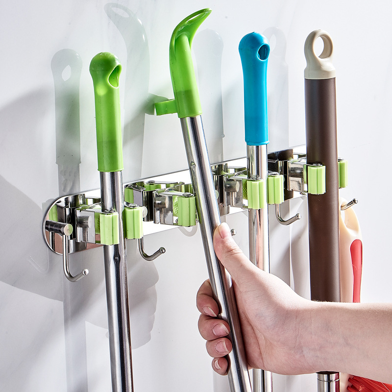 厂家免打孔不锈钢拖把架壁挂多功能扫帚夹挂钩收纳扫把支架挂架子