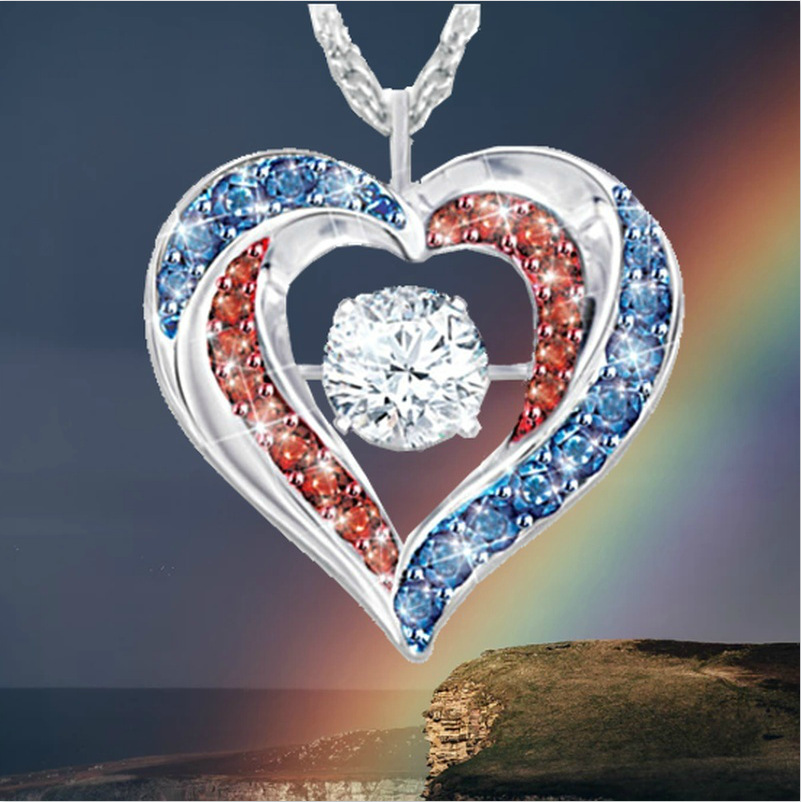 润涛 欧美个性时尚彩虹钻石心形吊坠新娘婚礼订婚魅力珠宝礼物