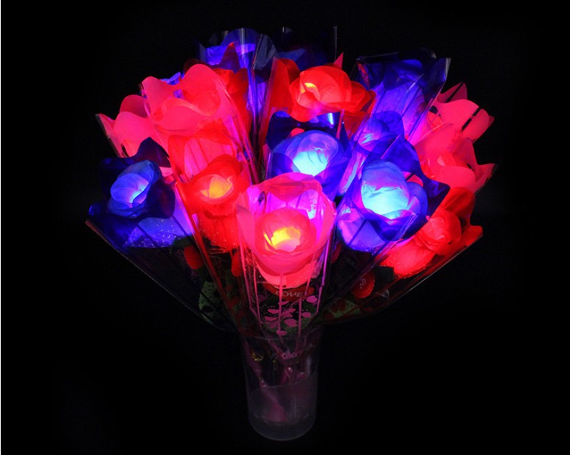 夜市地推led发光玫瑰花礼物 闪光七彩电子玫瑰花发光玩具地摊热卖