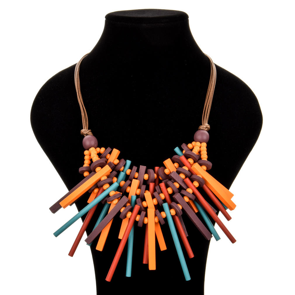 波希米亚夸张手工木头项链女性 时尚首饰衣领颈短项链速卖通爆款