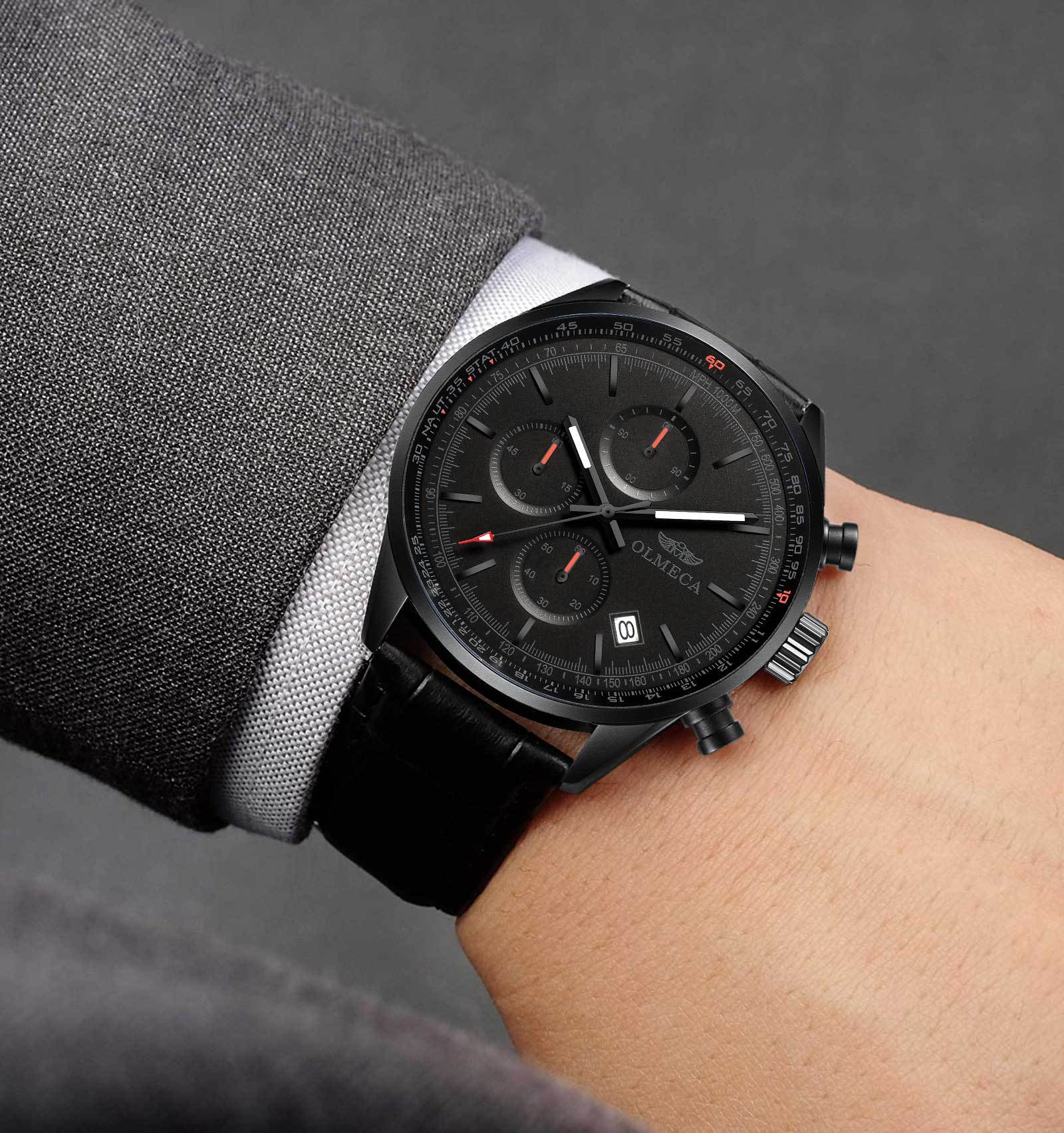 olmeca锗石保健磁疗能量手表多功能运动不锈钢蓝宝石男士手表