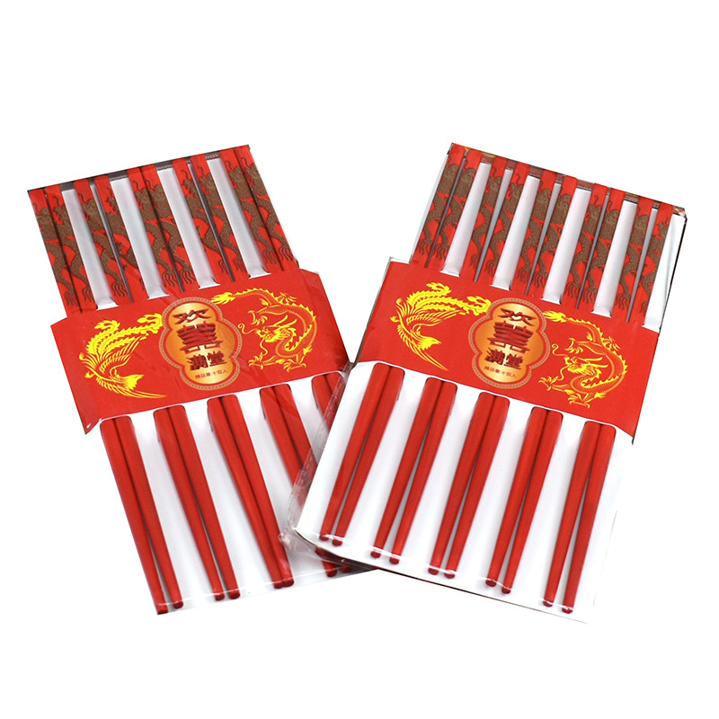 Spot Wedding Chopsticks Wedding Supplies Chinese Bamboo Creative Double Happiness Chopsticks Wedding Banquet Dragon and Phoenix Red Chopsticks Wholesale