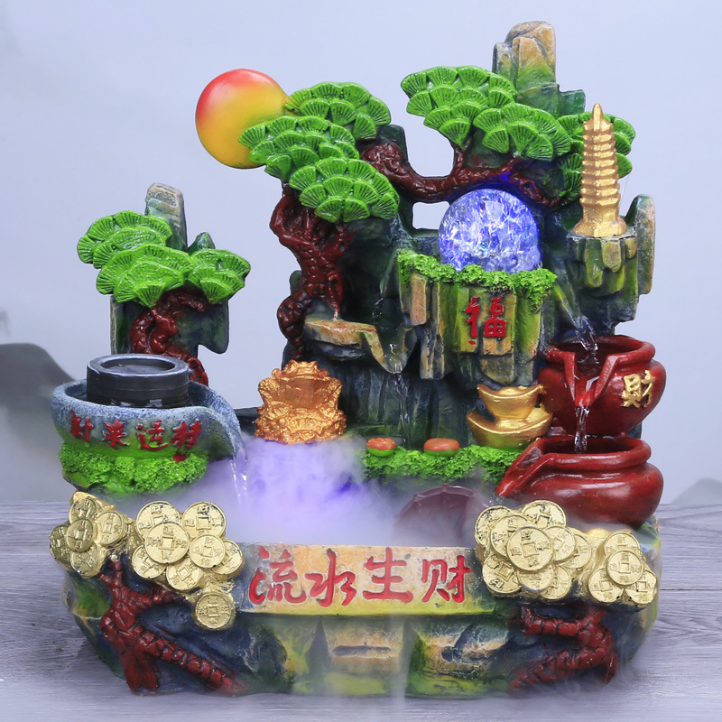 创意聚宝盆流水生财鱼池摆件假山流水客厅家居装饰礼品定制批发