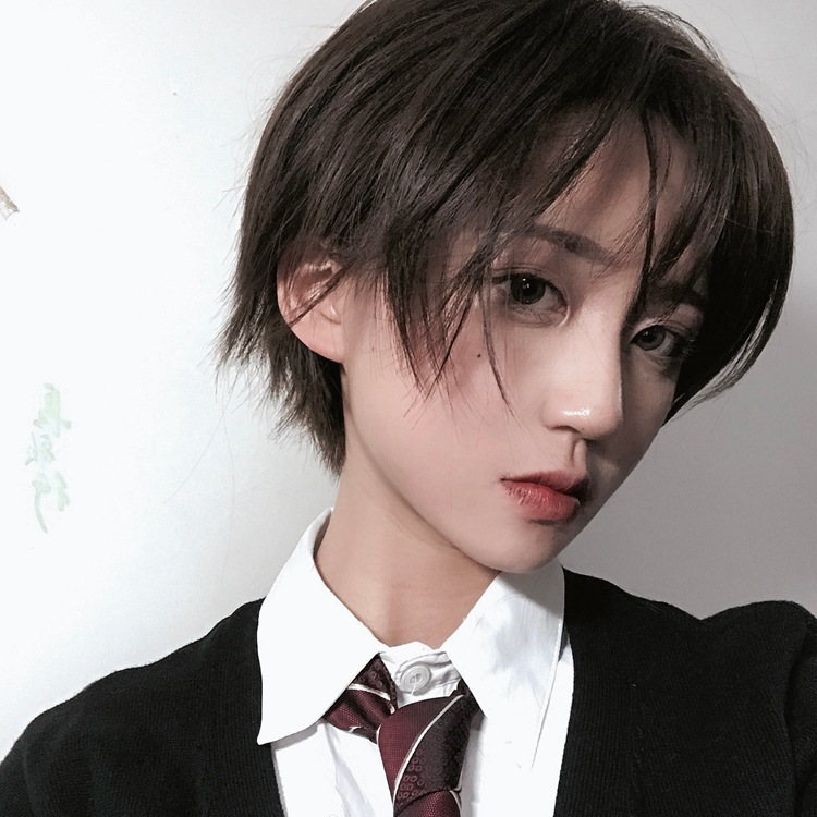 韩版帅气女汉子假发 中性斜刘海短直发套 伪正太舞会化妆cos假毛