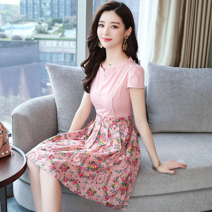 韩版女装甜美碎花连衣裙2019夏装新款气质淑女修身显瘦夏季裙子女