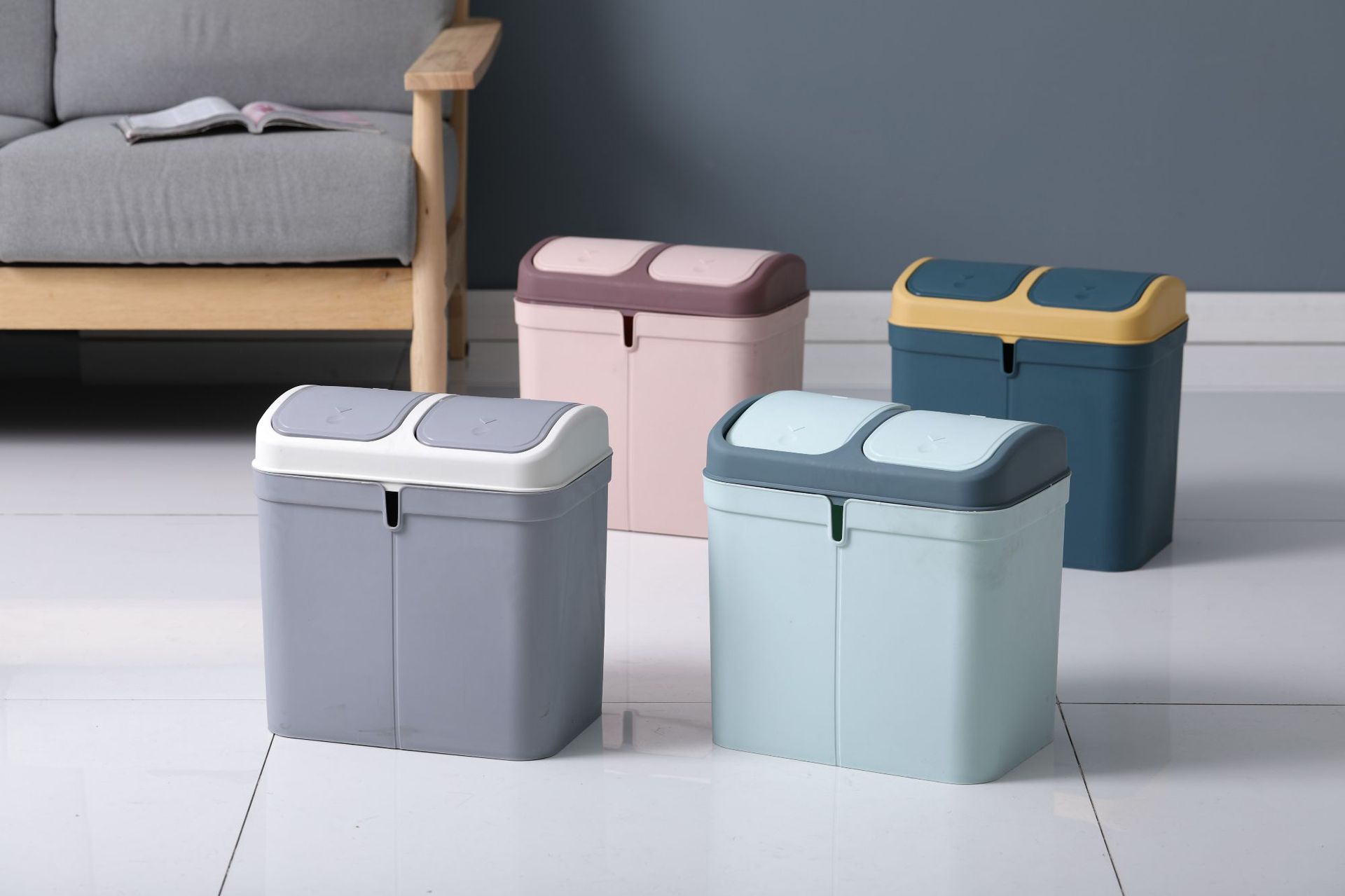 双开门办公室分类内置垃圾桶双桶垃圾分类垃圾桶带盖大号干湿家用