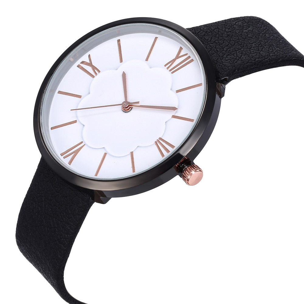 热卖时尚休闲创意花朵罗马刻度学生邪恶黑色系女款石英手腕表代发