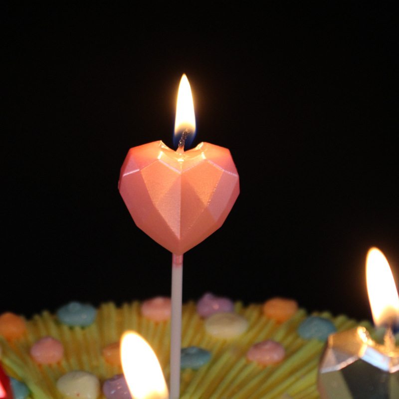 新款钻石爱心生日蜡烛 宝贝浪漫创意派对 蛋糕镀金心形蜡烛