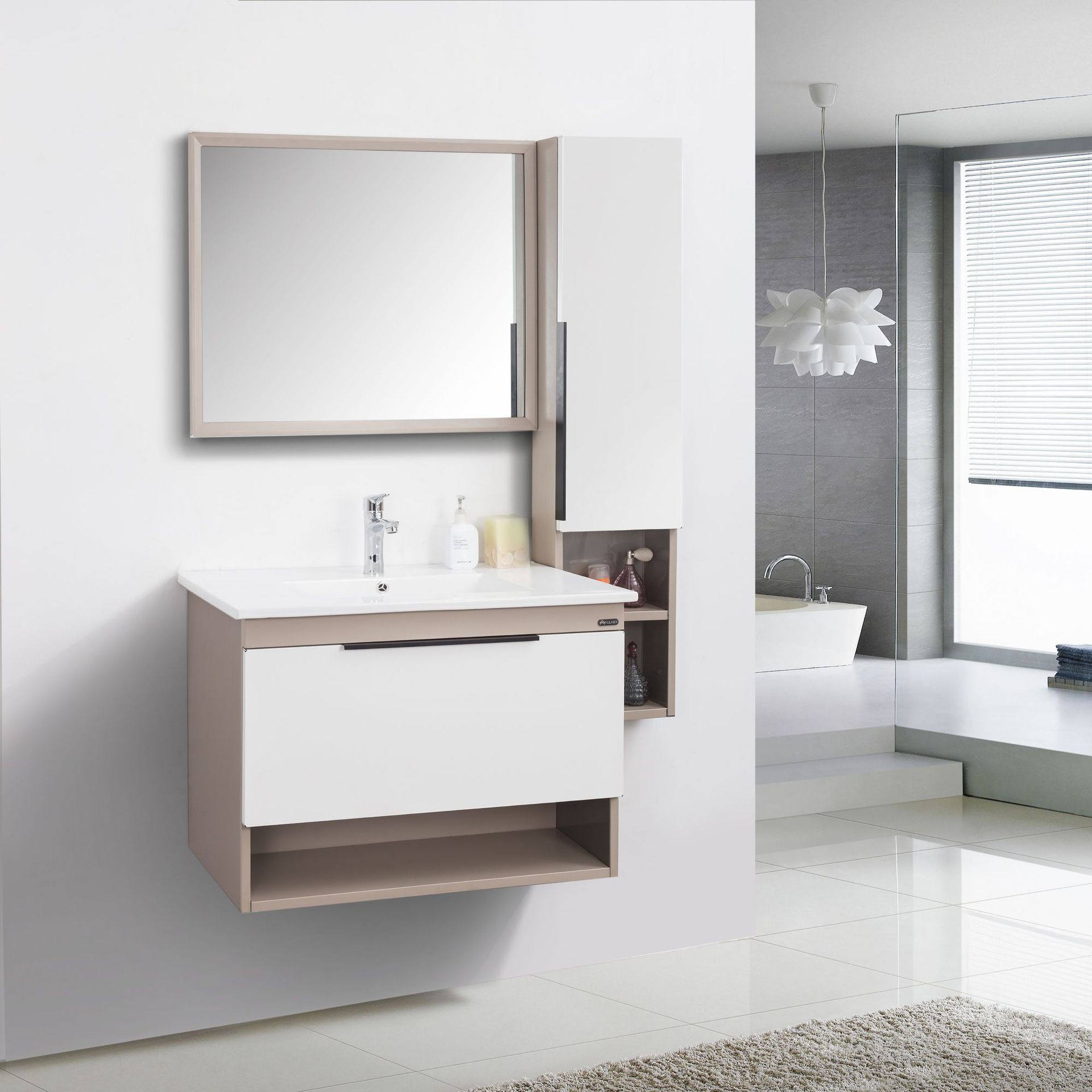 厂家直销不锈钢浴室柜卫浴柜洗手台洗漱台浴柜组合侧柜镜柜简约款