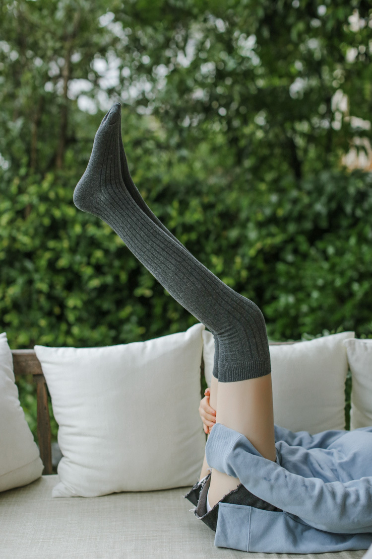 粗竖条纹过膝袜秋冬季日系森系女士显瘦棉长筒袜大腿袜子3002