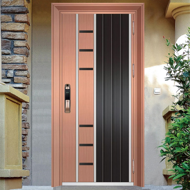 佛山304玫瑰金不锈钢门防盗进户大门镀铜仿铜门平开双开门定制
