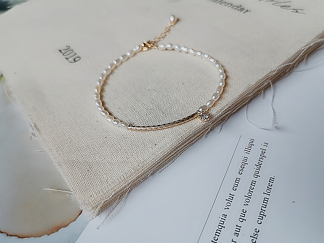 天然小米粒淡水珍珠手链14k注金钻珍珠甜美手链女