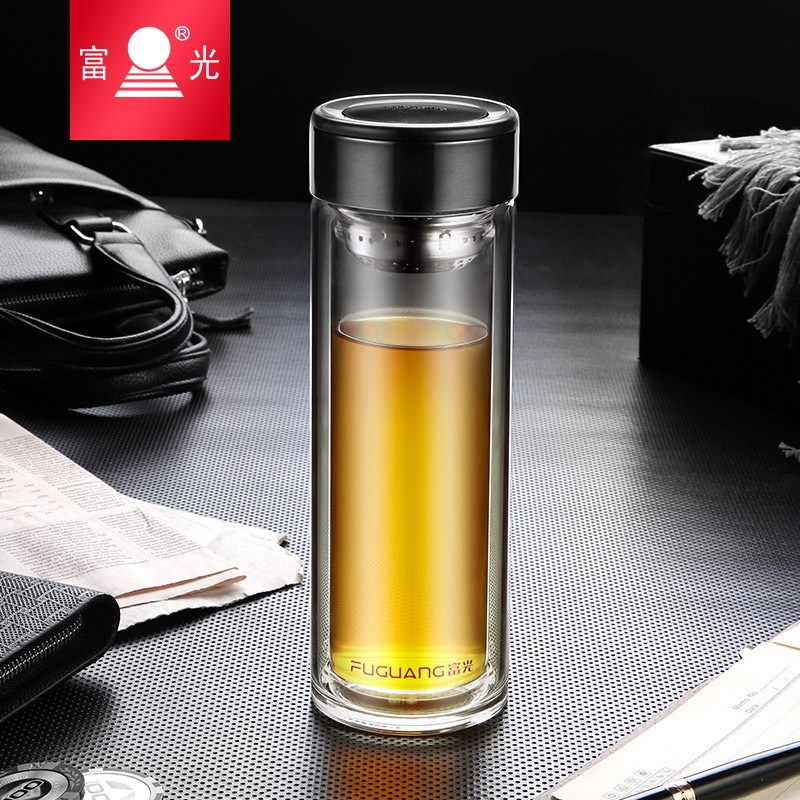 富光玻璃杯双层茶杯400ml便携大容量玻璃水杯泡茶杯随手杯g1809