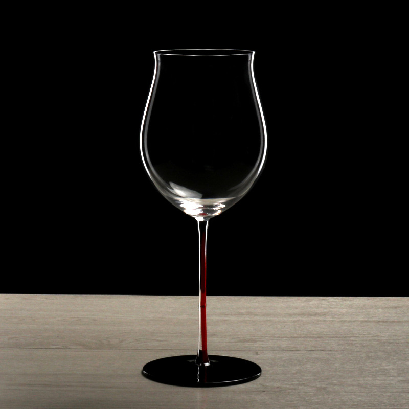 红挺黑底勃艮第高脚杯大号无铅水晶红酒杯单支圆筒礼盒装厂家直销