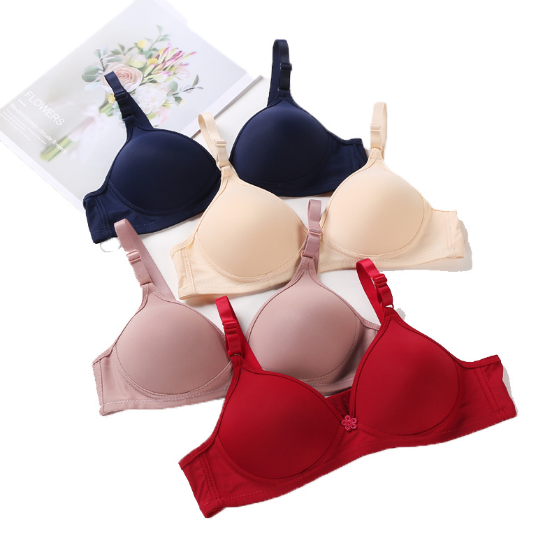 Factory Glossy Pure Color Comfort Breathable Underwear Women Thin Small Breast Gospel without Steel Ring Student Bra Women