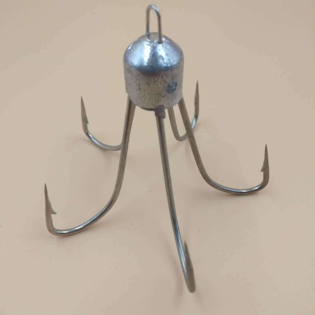 小号圆铅三锚钩五爪锚鱼钩大号5锚钩银色铅坠挂鱼五本白鲢钩免邮