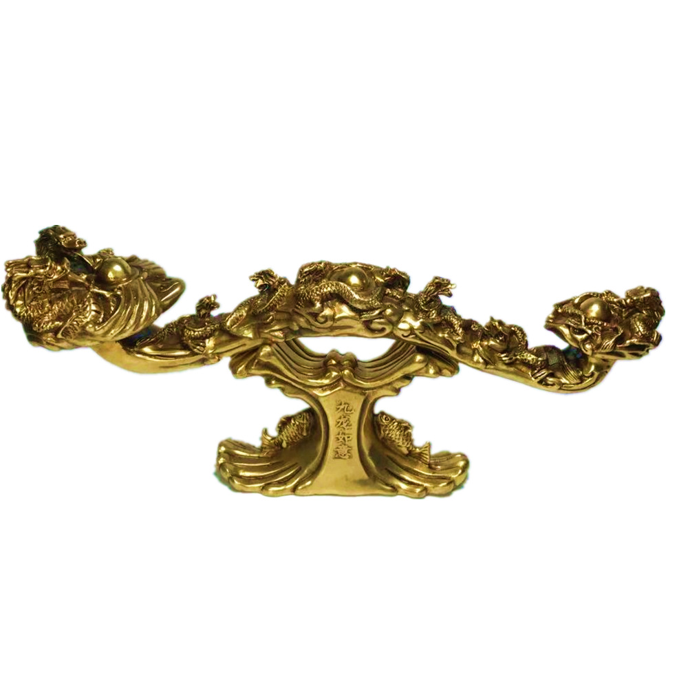 纯铜九龙如意摆件家居工艺品铜器吉祥旺财如意摆饰书房人生如意