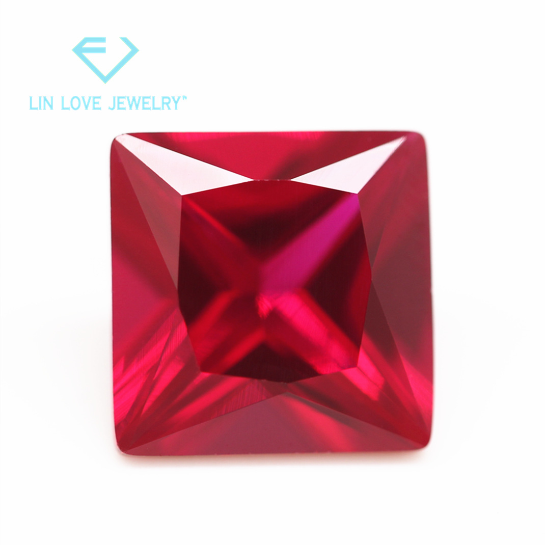 批发5a 正方形5#红刚玉裸石 合成直角车花公主方5号红刚玉鸽血红