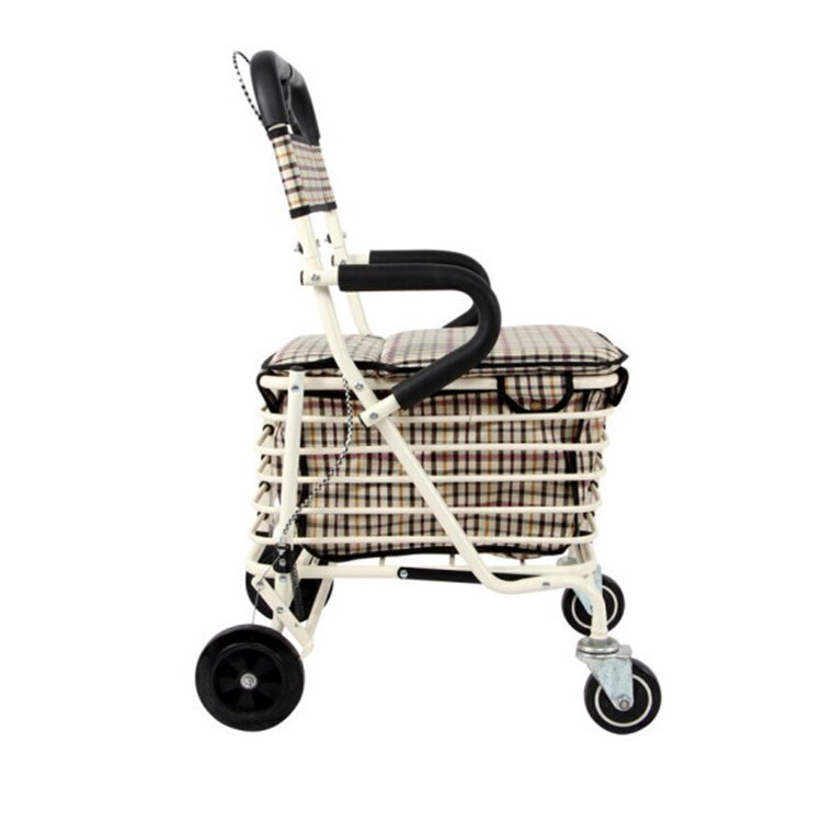 老人购物车可推可坐带扶手折叠买菜手推车四轮小推车