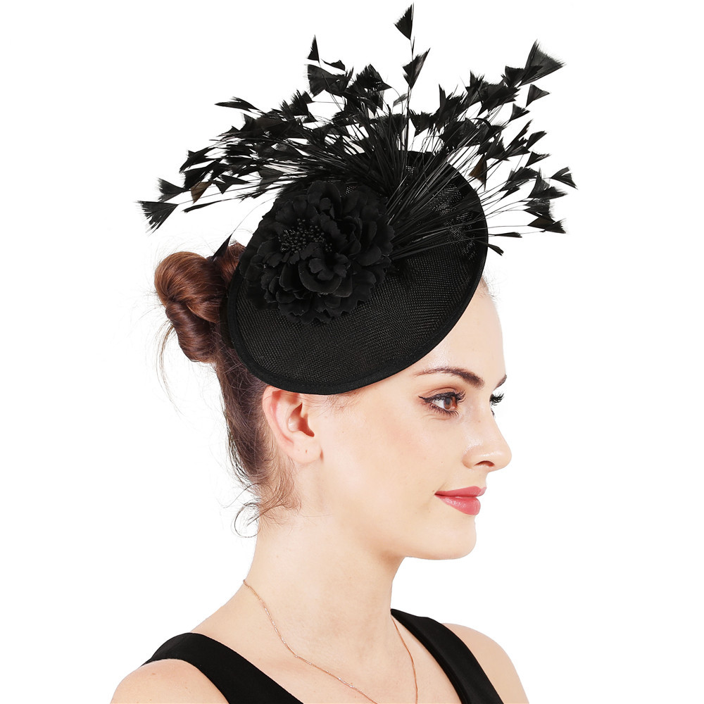 英伦时尚百搭麻纱新娘礼帽 新款面纱羽毛纯手工发饰网纱头饰帽子